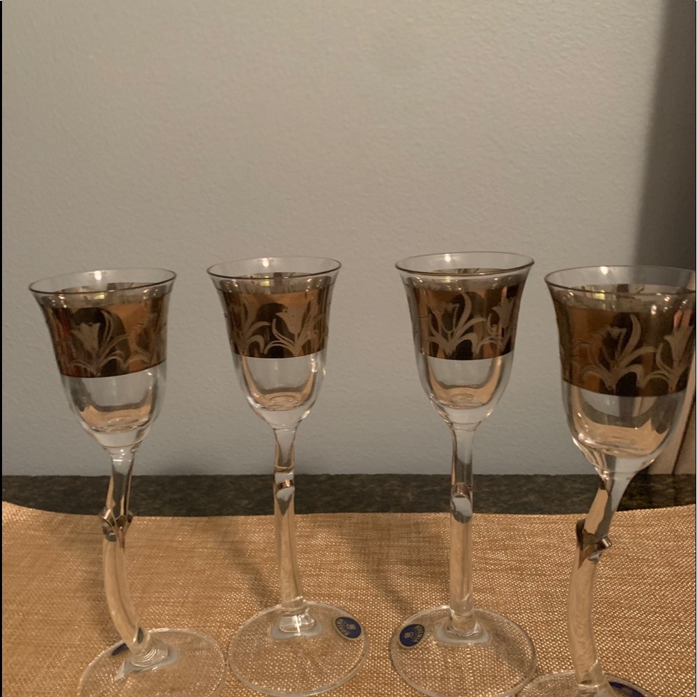 Bohemian Crystal Cordial Etched Gold Stemware